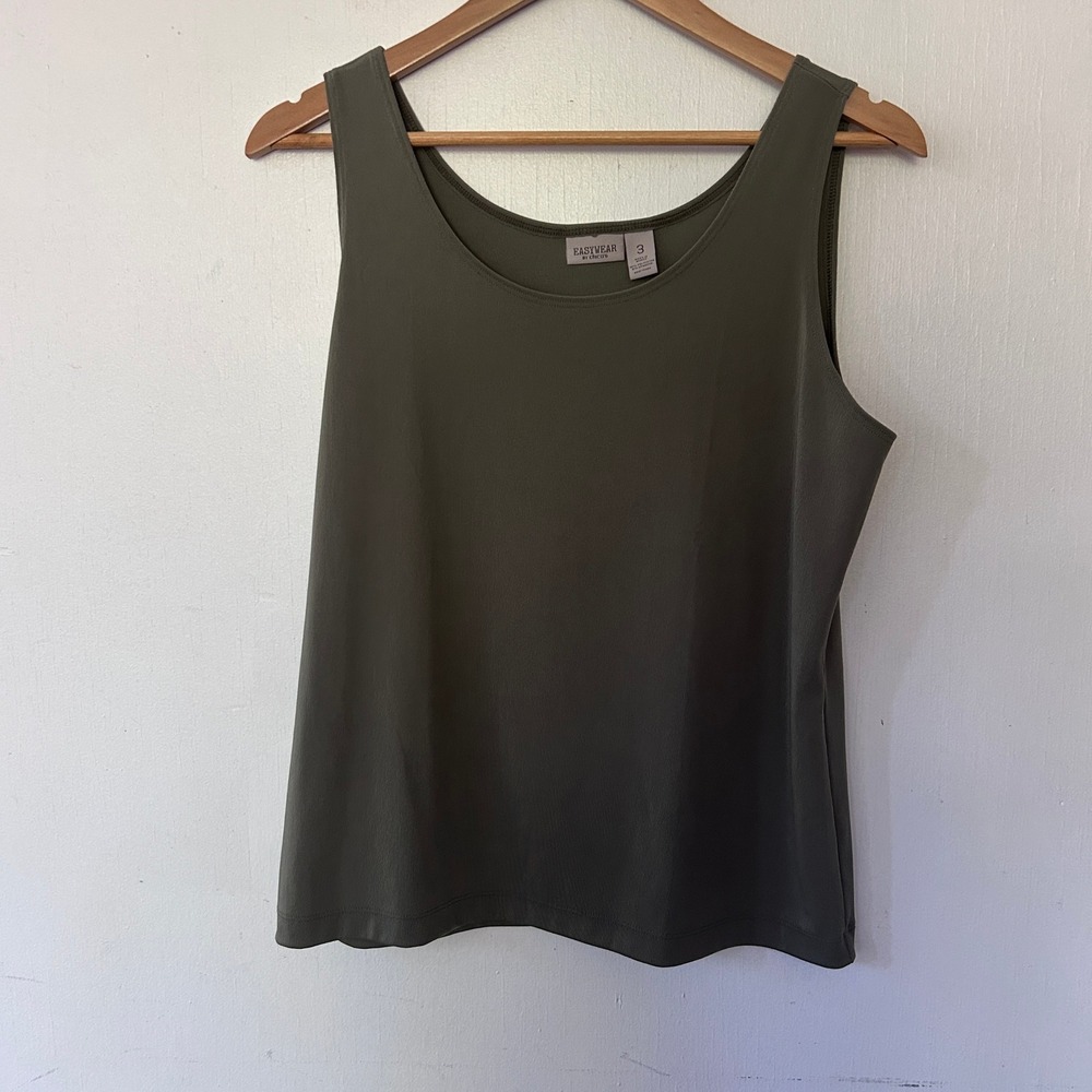 Easywear by Chicos Tank Top Womens XL Green Ribbed Knit Scoop Neck Travel Slinky